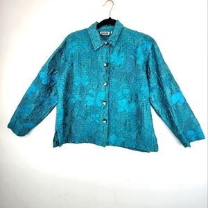Chico's Design size 1 (small) teal 100% silk button-up long sleeves top